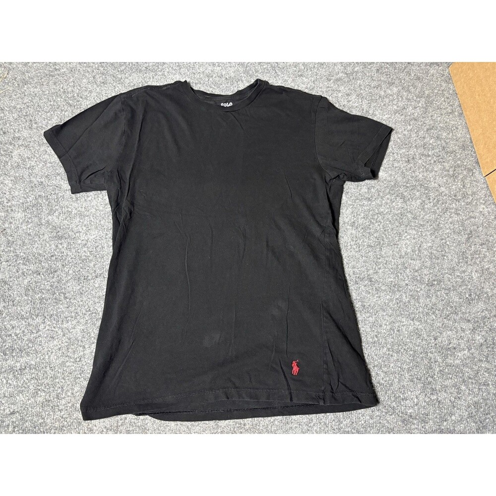 Polo Ralph Lauren Shirt Mens L Black Crew Neck Slim Fit Cotton Logo Tee Tagless